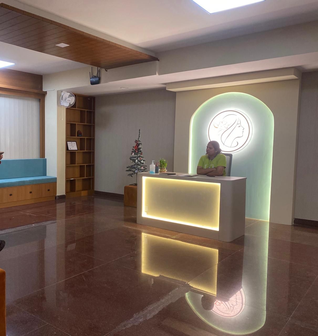 Clinic entryway with illuminated logo